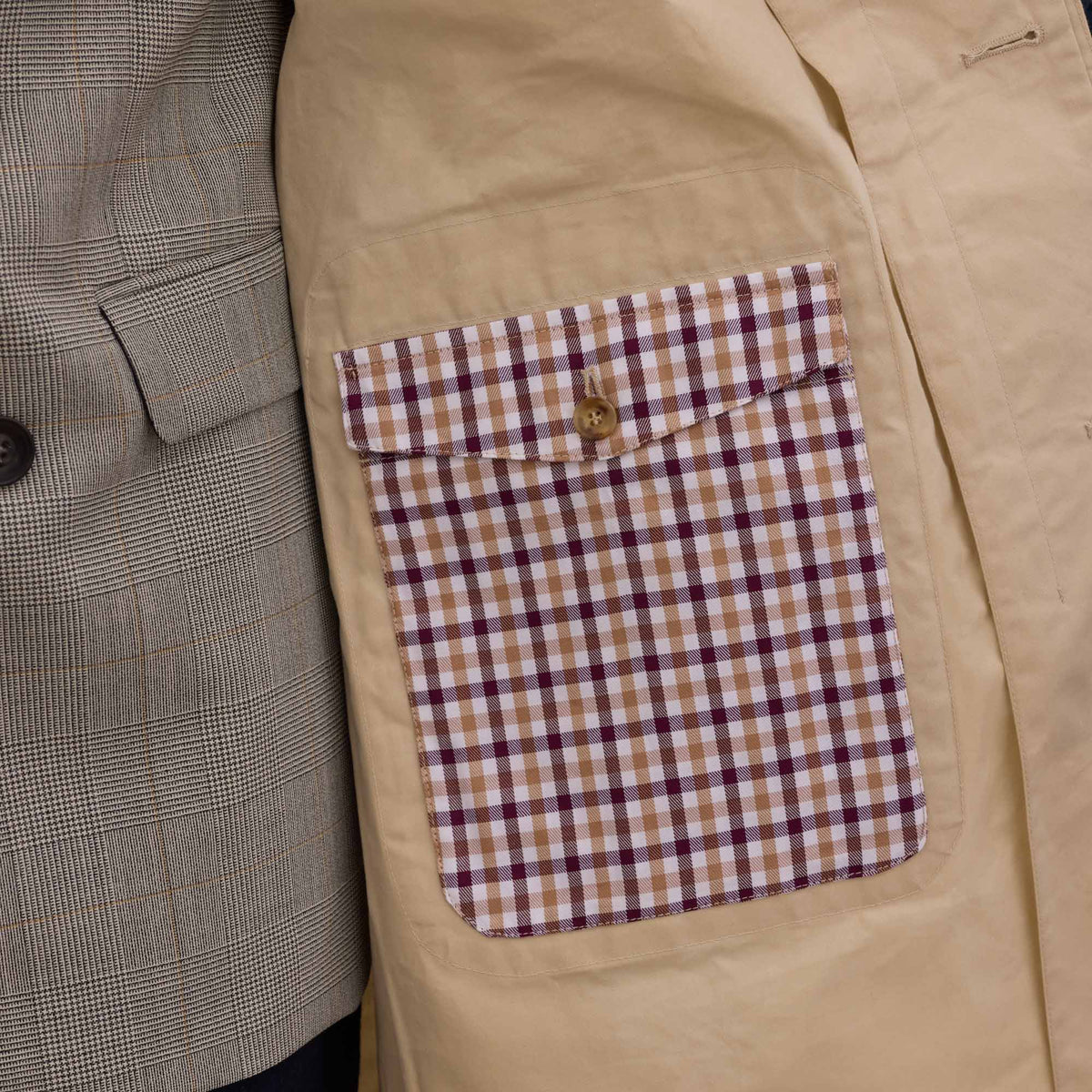 Beige waxed cotton waterproof coat