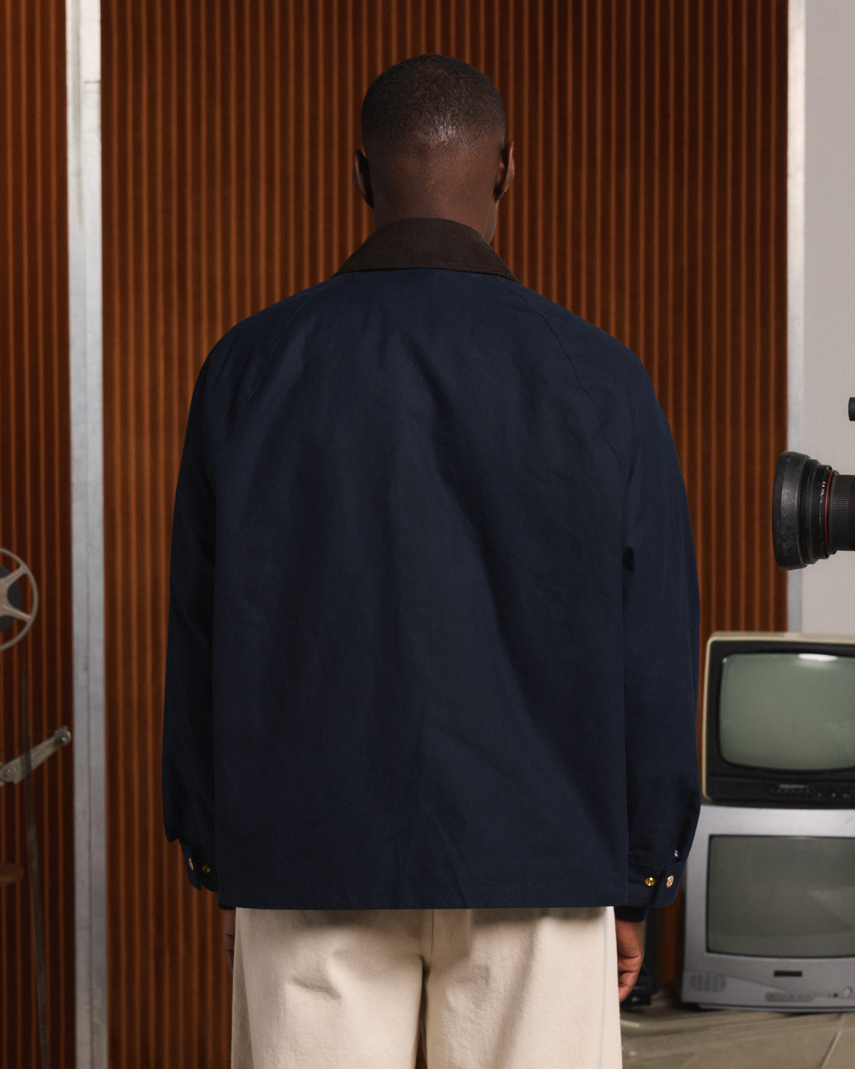 Blouson en coton ciré bleu
