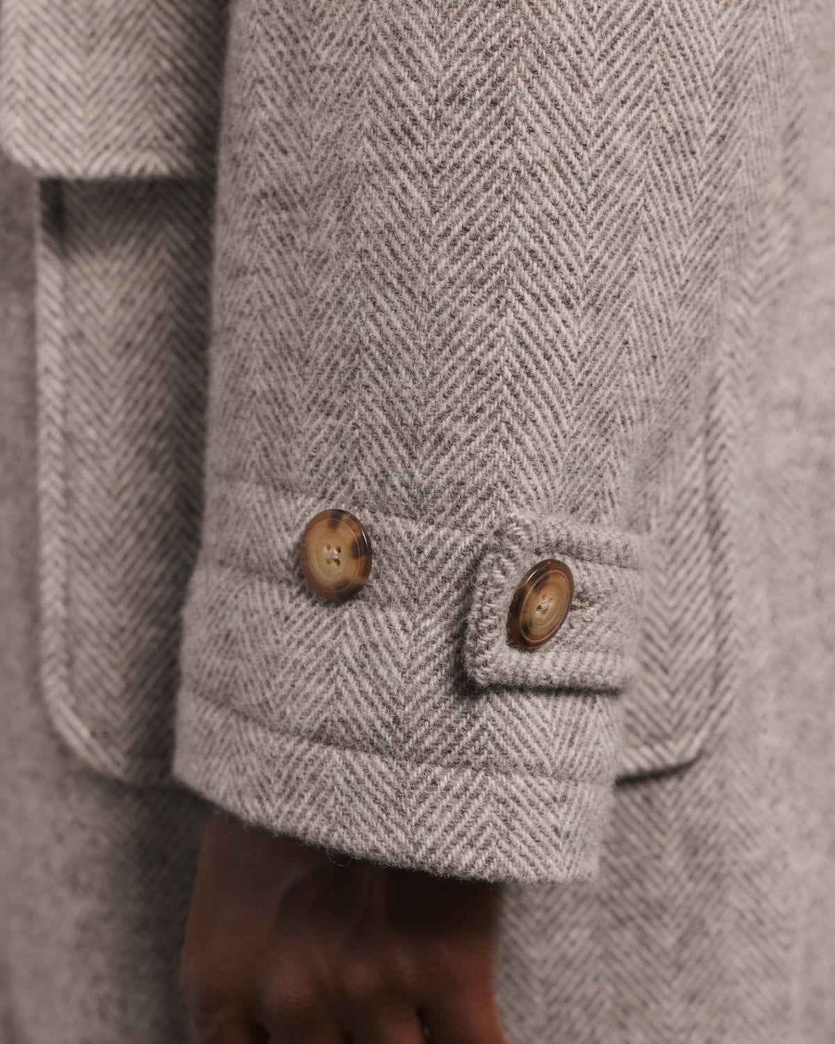 Wool duffle coat in ecru and beige herringbone