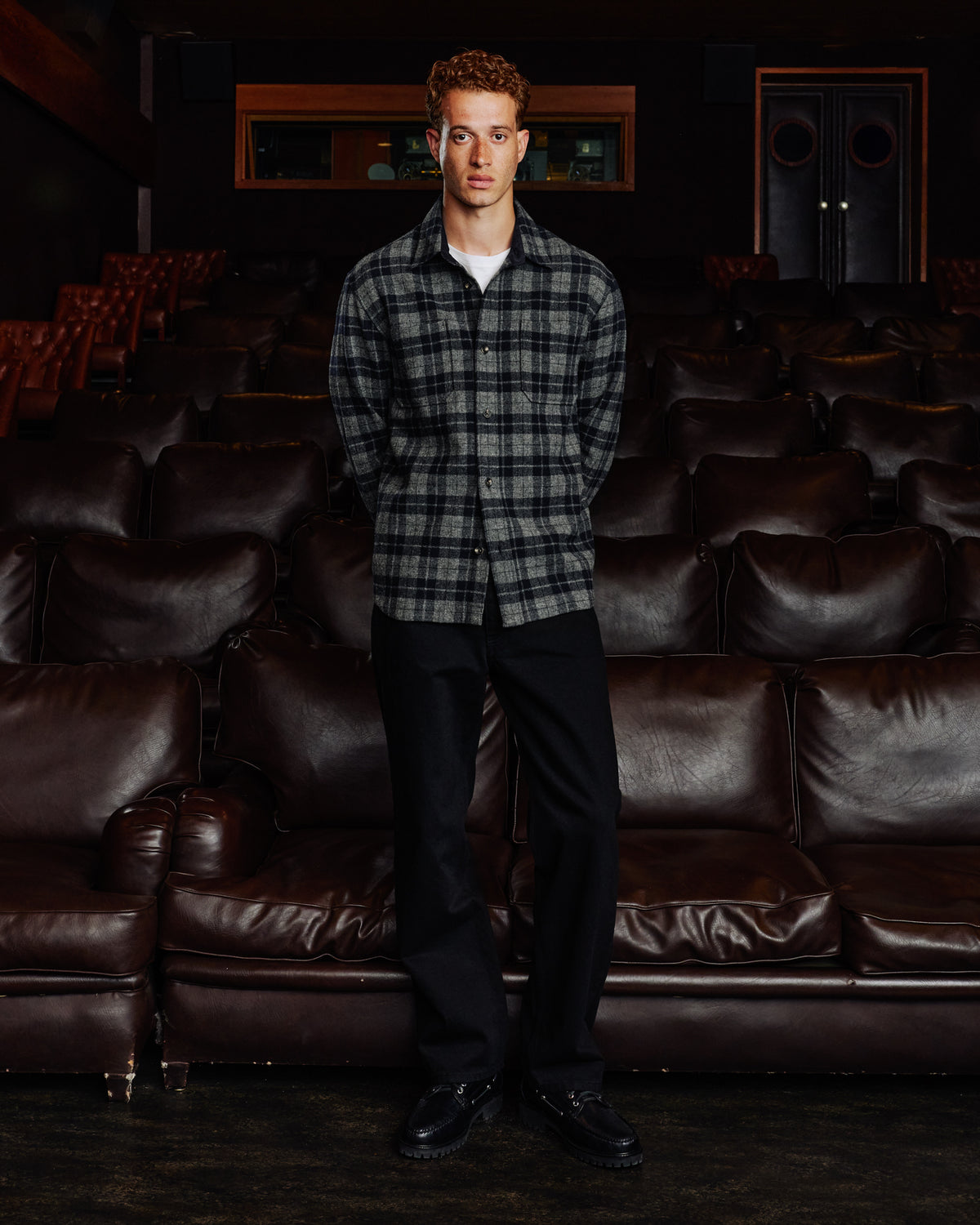 Wool overshirt in grey and navy check