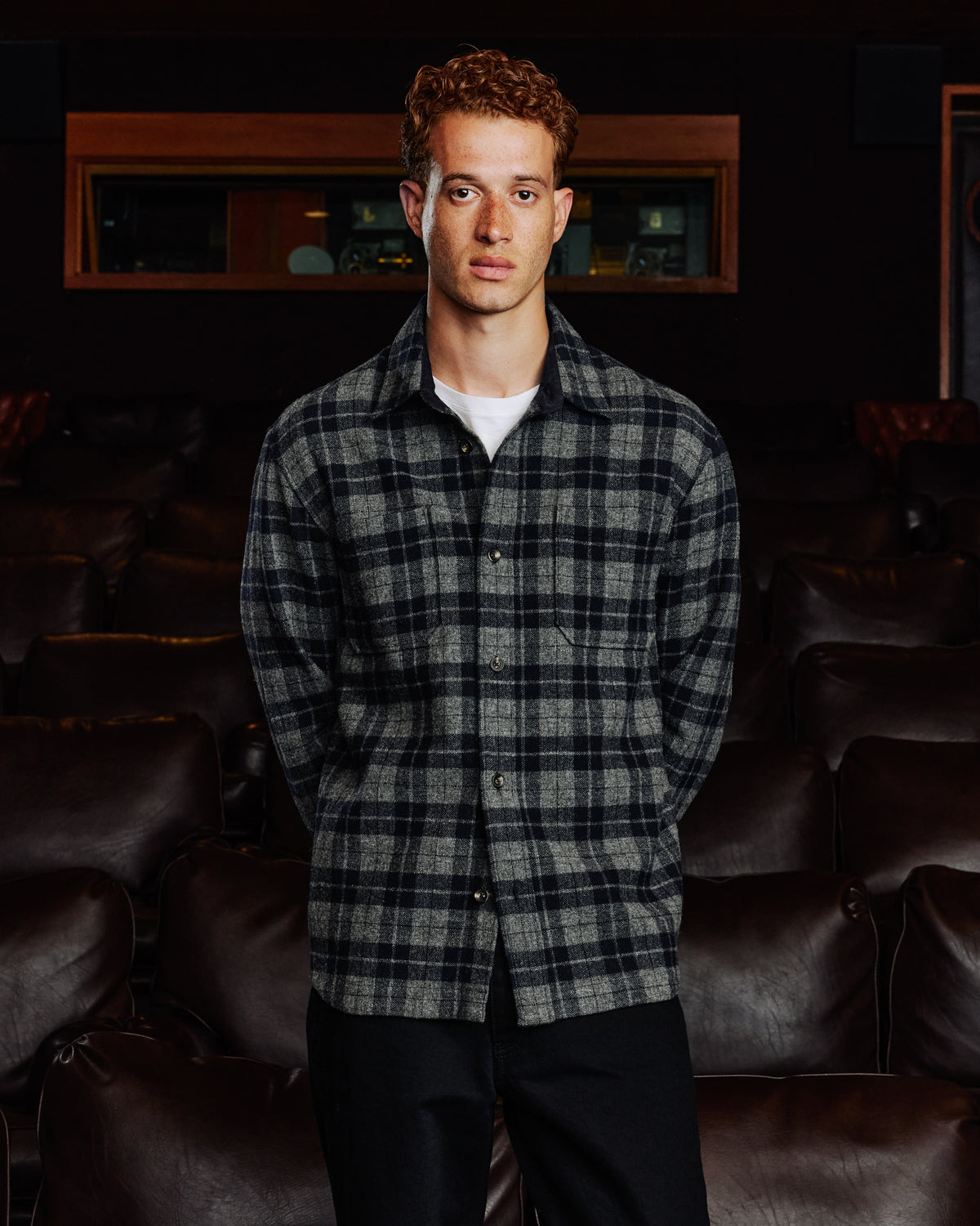 Wool overshirt in grey and navy check