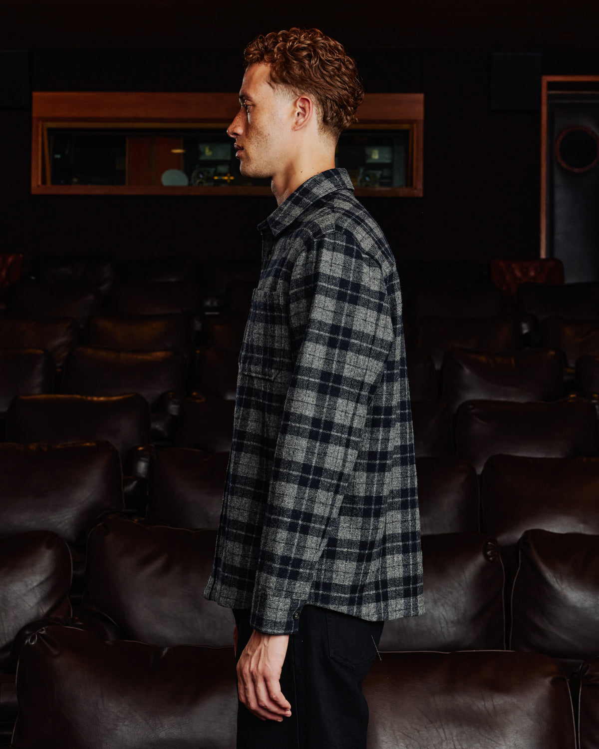 Wool overshirt in grey and navy check