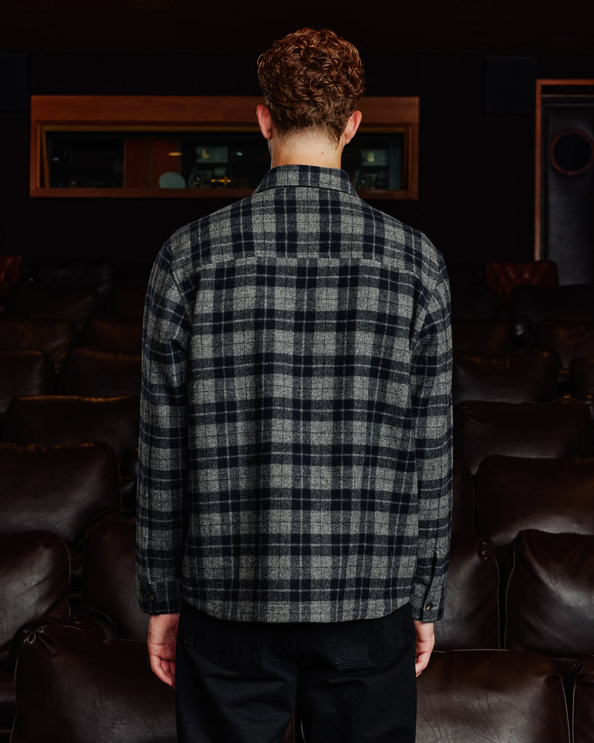 Wool overshirt in grey and navy check