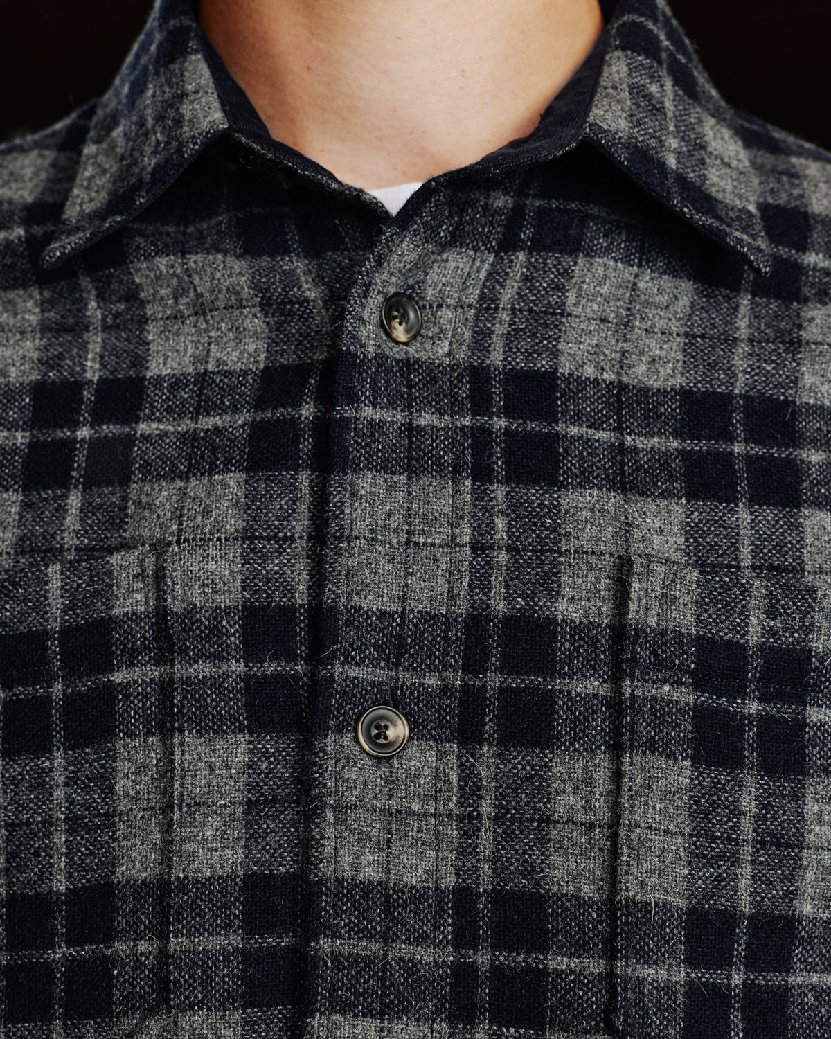 Wool overshirt in grey and navy check