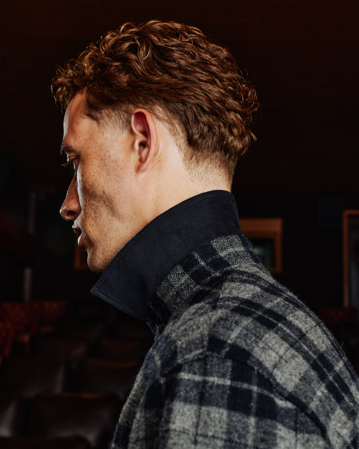 Wool overshirt in grey and navy check