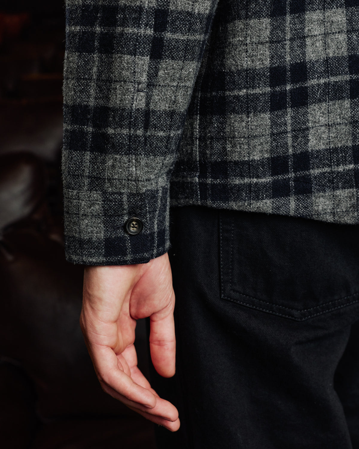 Wool overshirt in grey and navy check