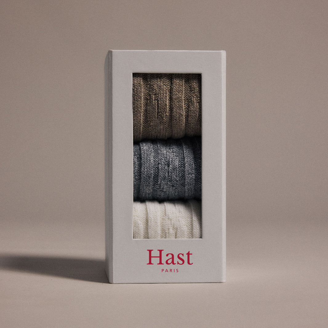 Pack de chaussettes en laine et cachemire grise, beige, écru