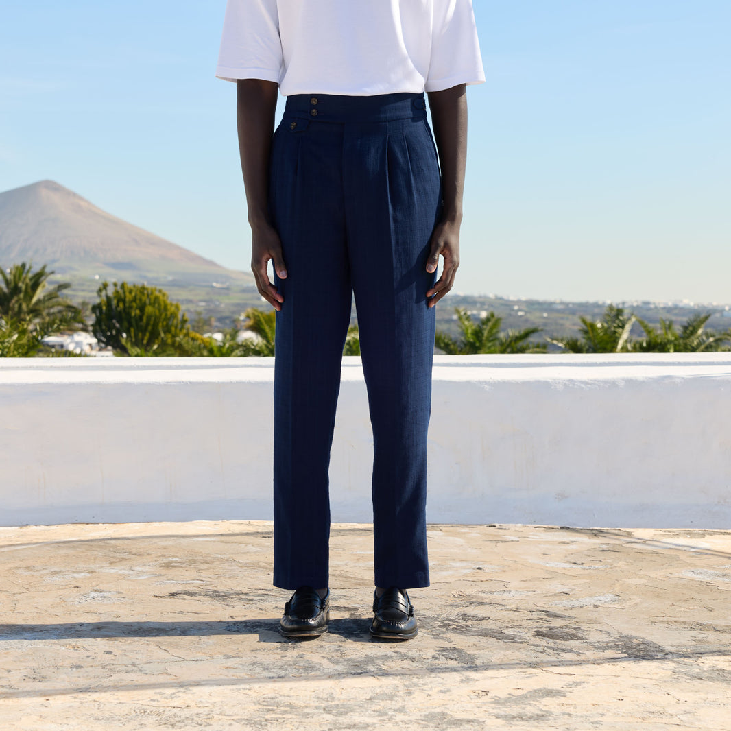 Navy cotton pleated trousers