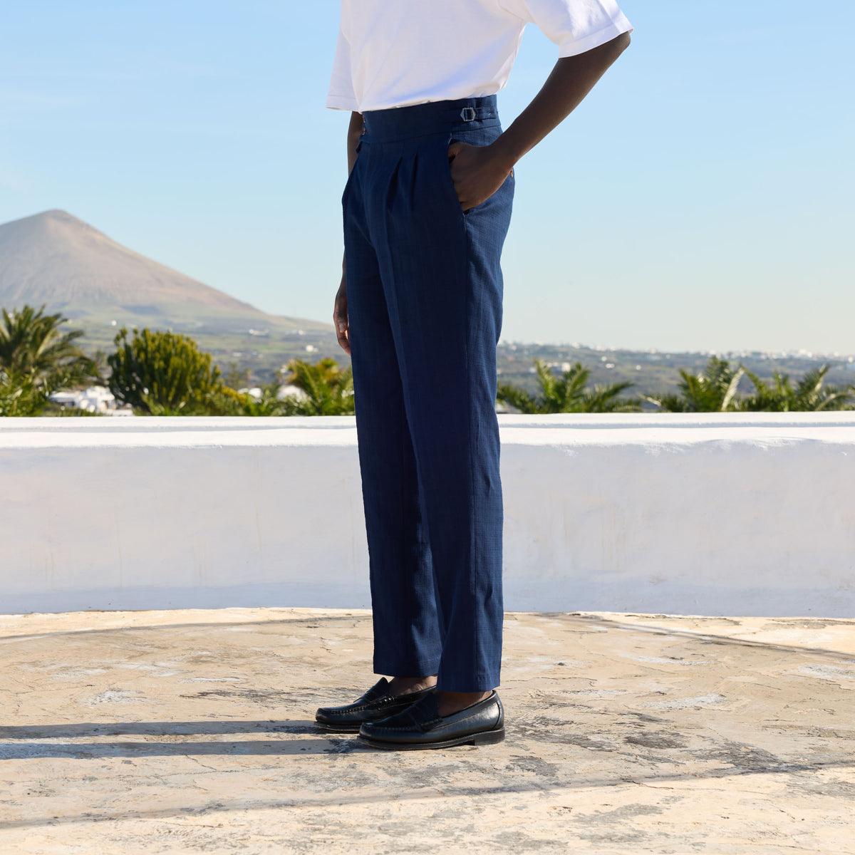 Pantalon à pinces en coton marine