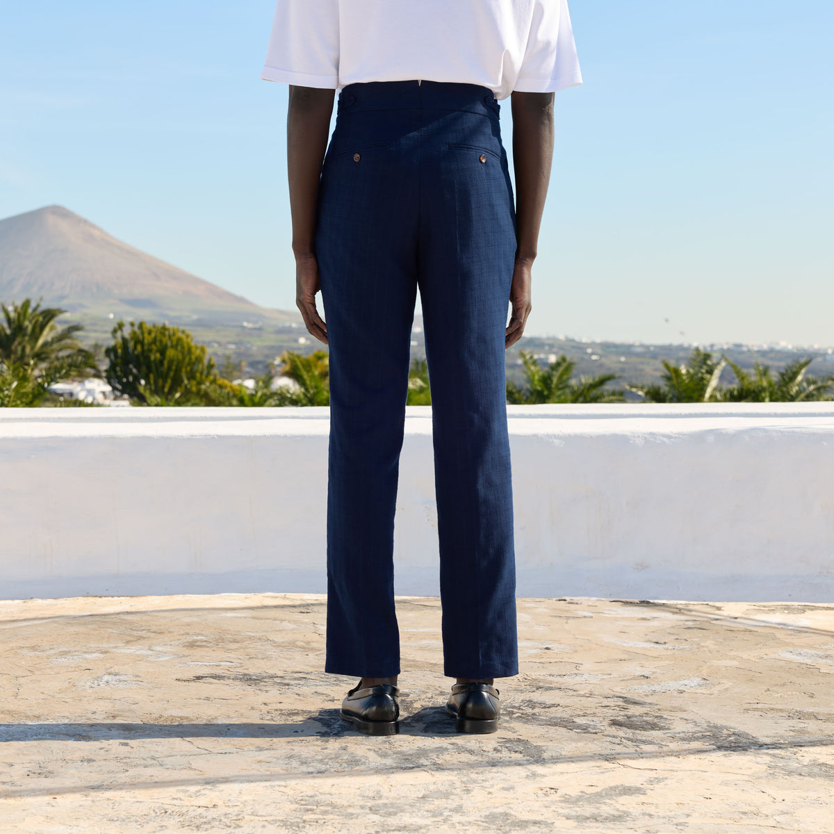 Pantalon à pinces en coton marine
