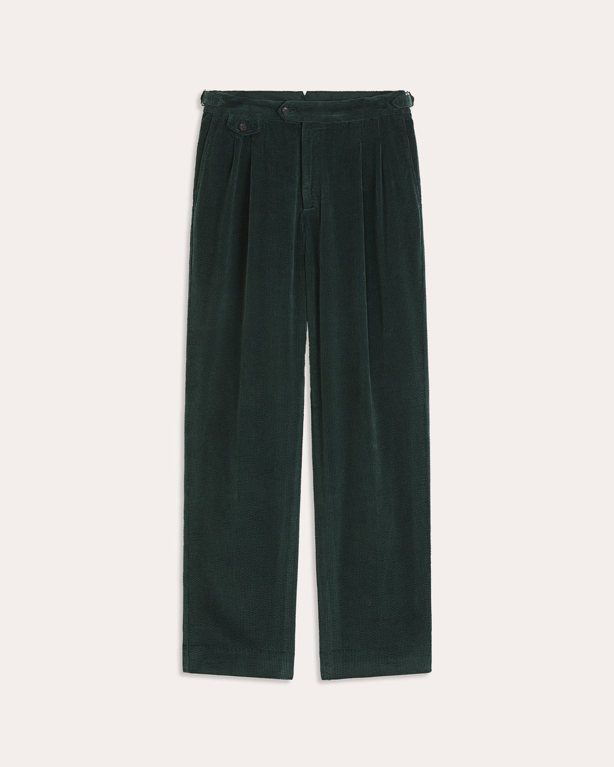 Pantalon à double plis en velours vert