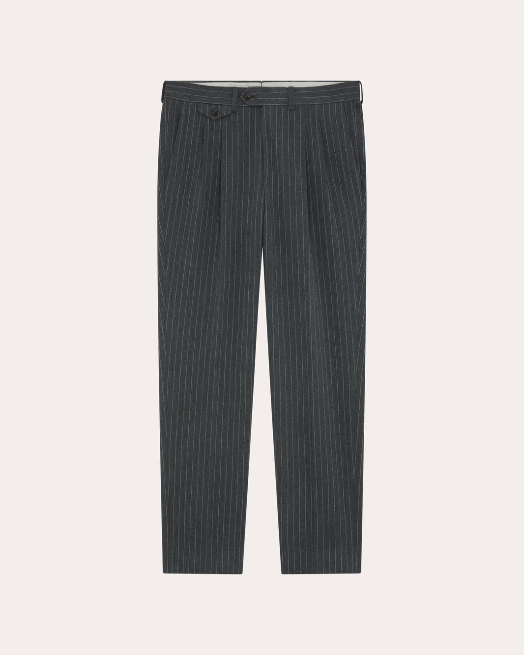 Pantalon à double plis en moleskine de coton gris à rayures craie