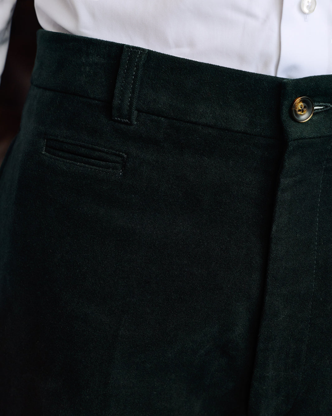 Pantalon jambe large en moleskine de coton vert