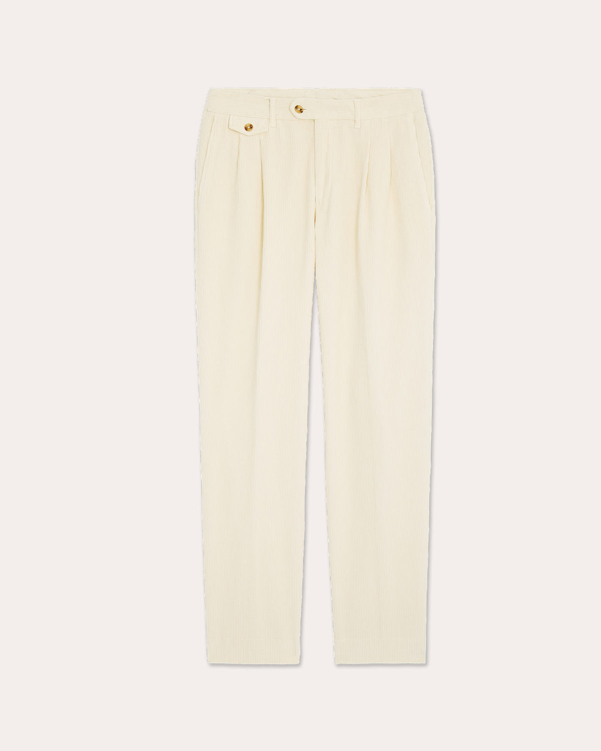 Pantalon double plis en velours côtelé écru
