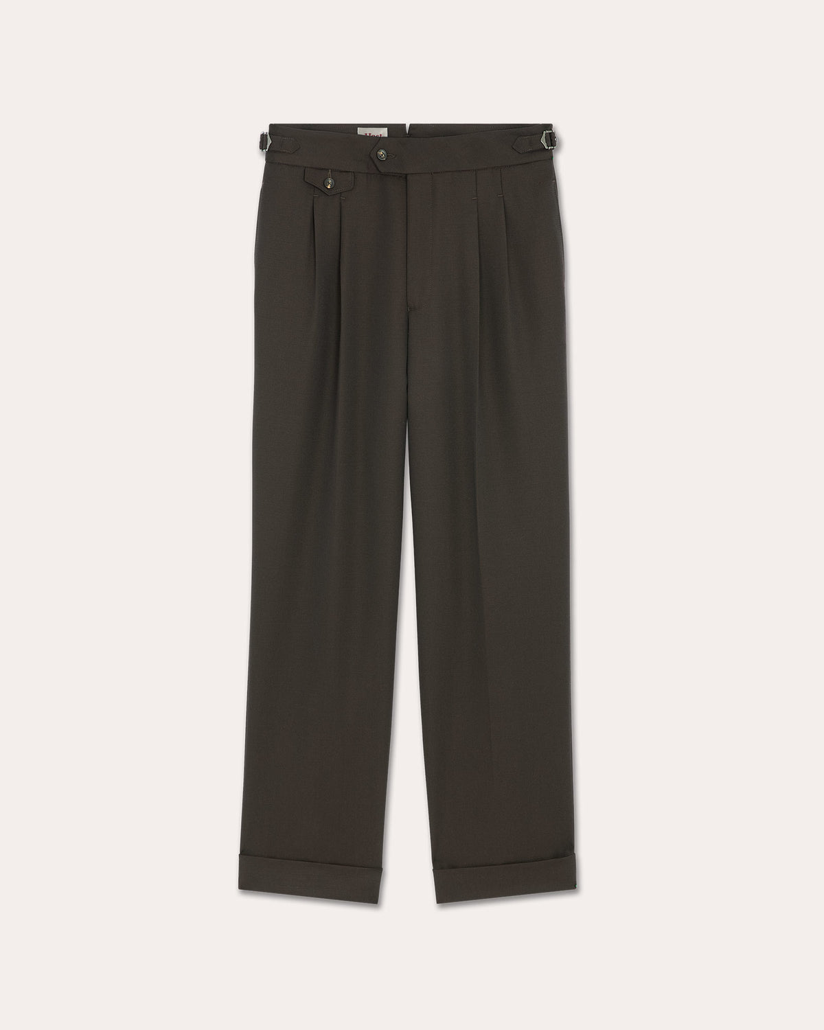 Pantalon à pinces en laine chocolat