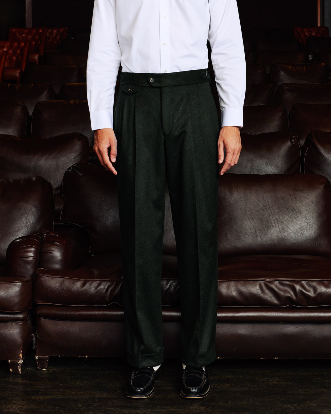 Pantalon à pinces en laine Loden vert