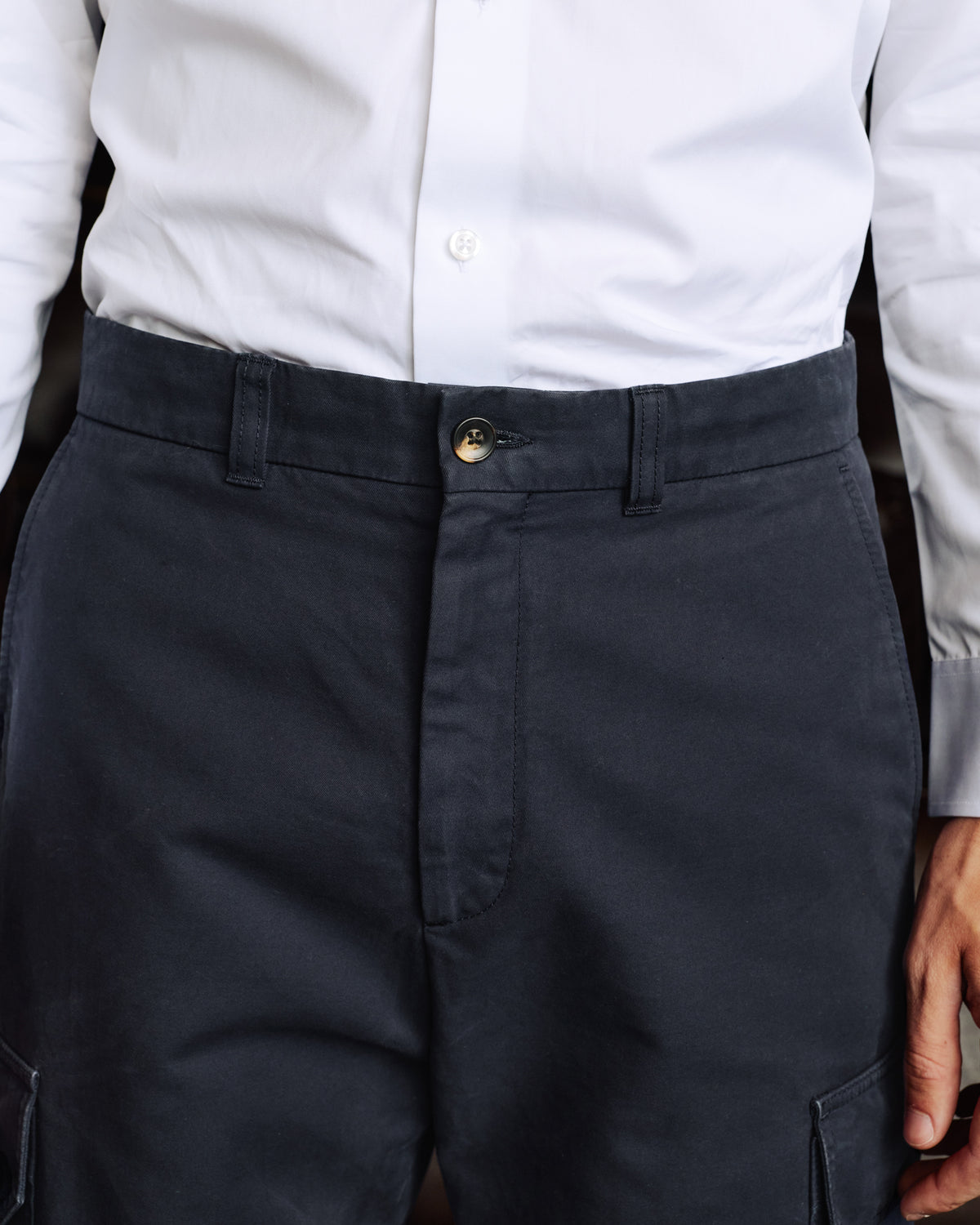 Pantalon cargo en coton marine