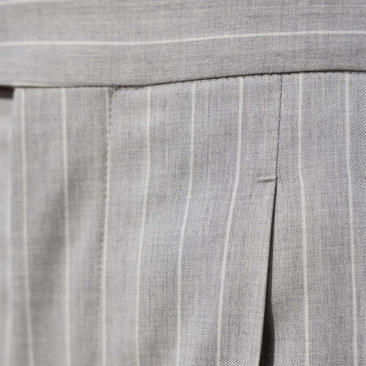 Striped pearl grey wool fresco pleated trousers