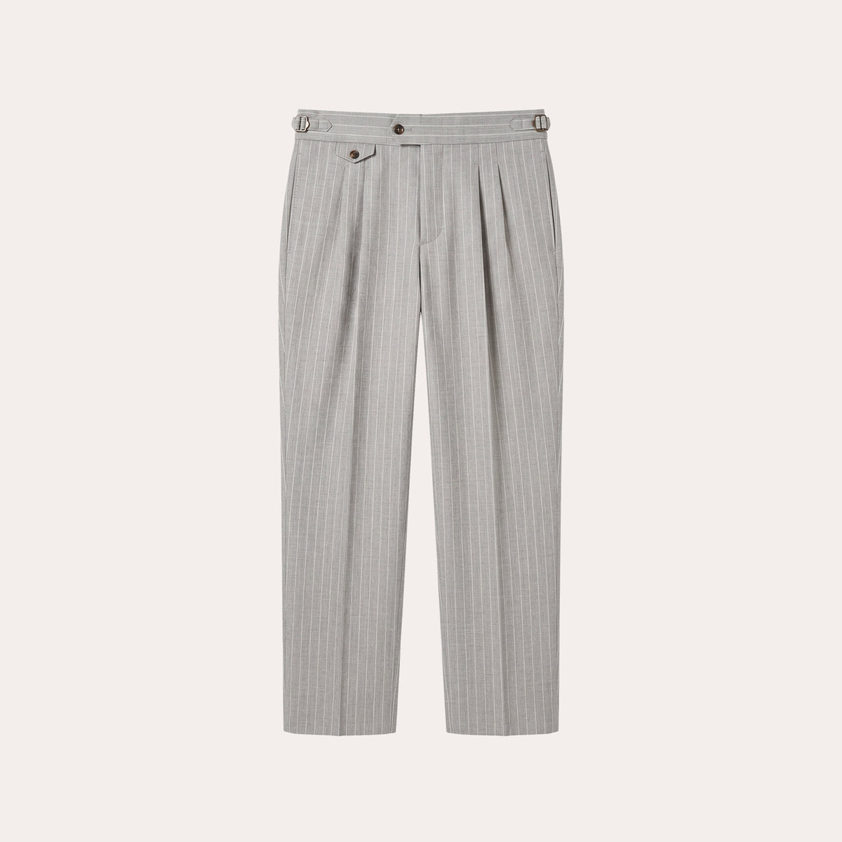 Striped pearl grey wool fresco pleated trousers