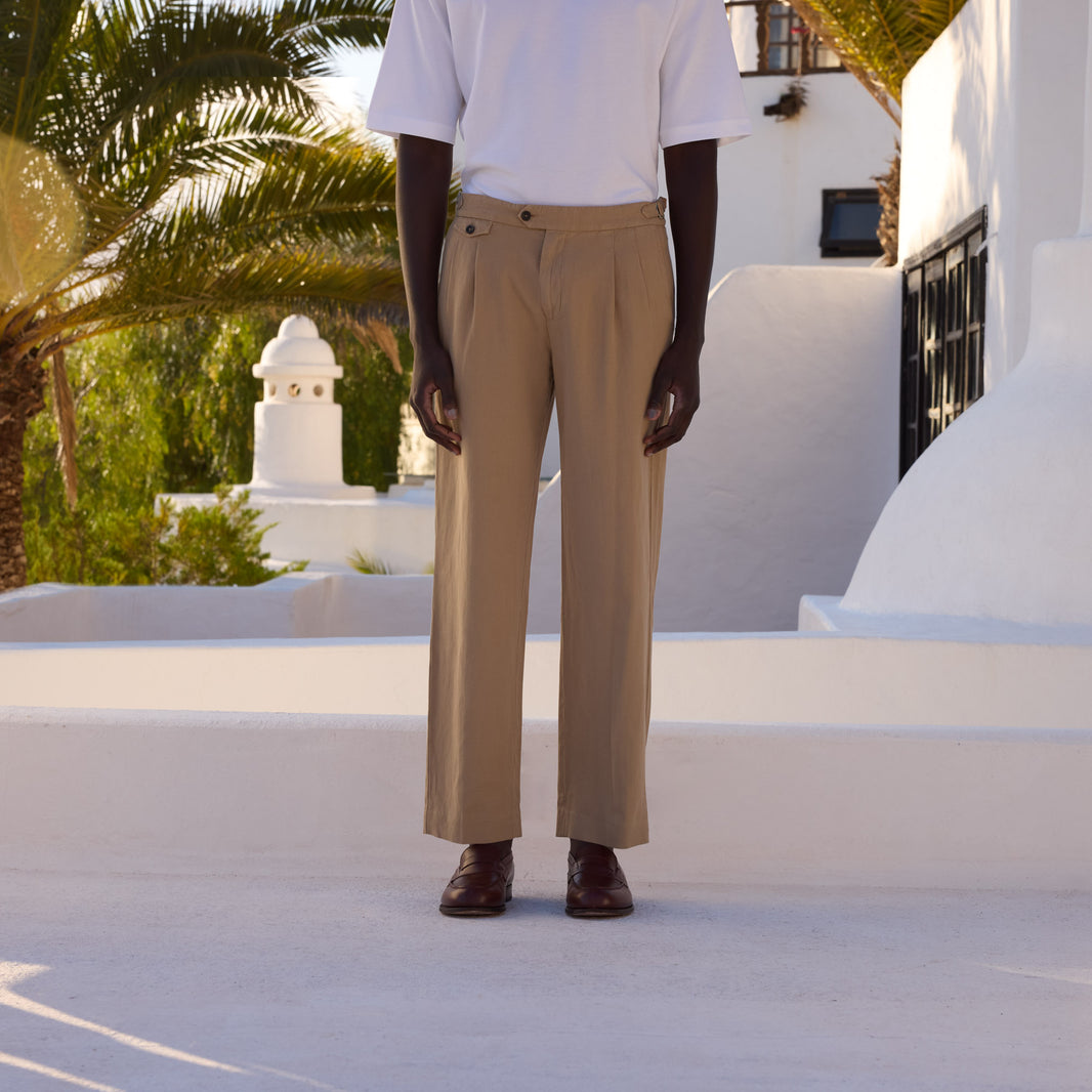 Hose aus Baumwolle und Leinen Beige