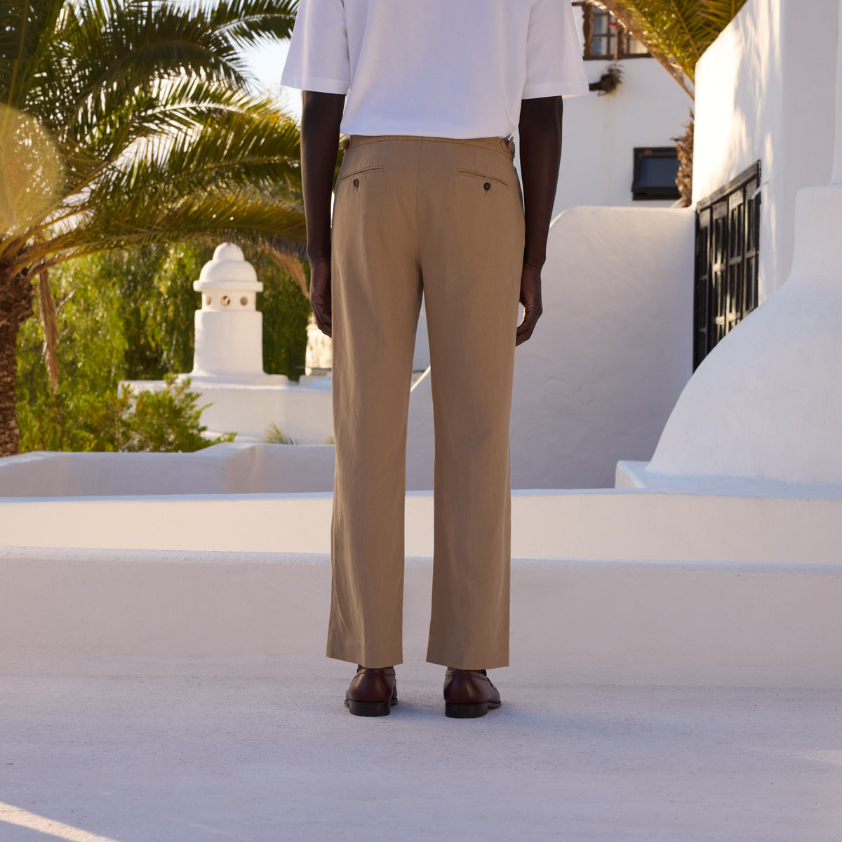 Hose aus Baumwolle und Leinen Beige