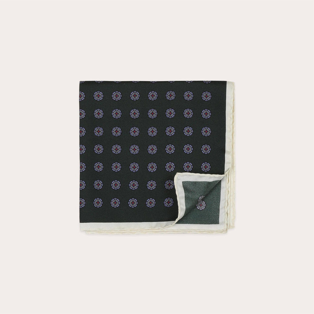 Pochette en soie verte à motifs