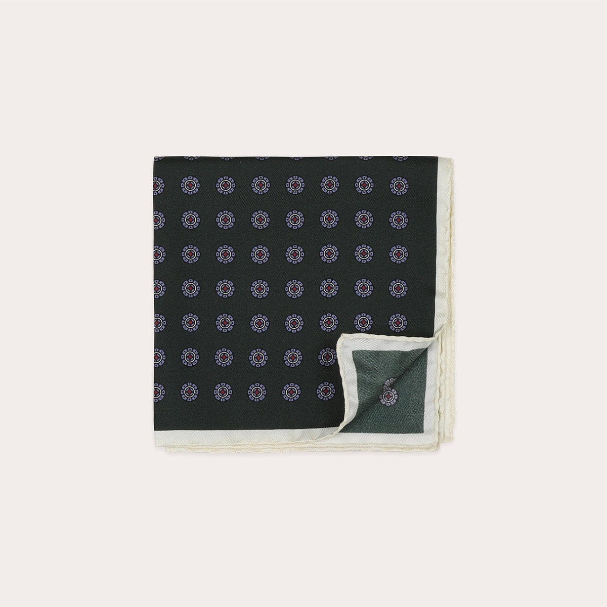 Pochette en soie verte à motifs