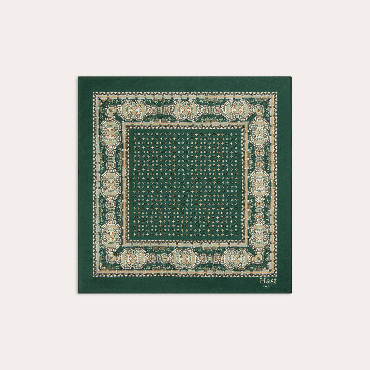 Pochette en soie verte à motifs
