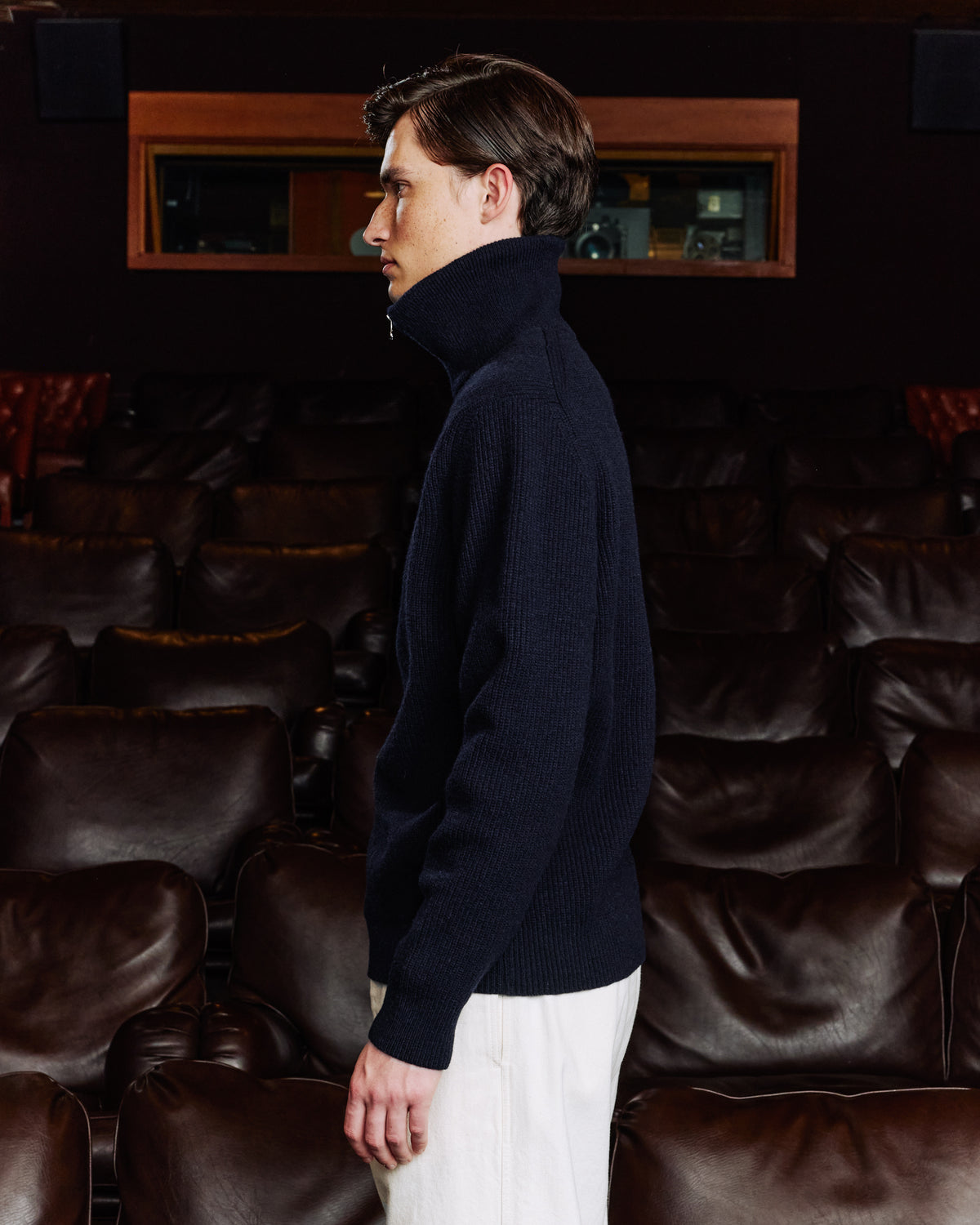 Pull col camionneur en laine extrafine marine
