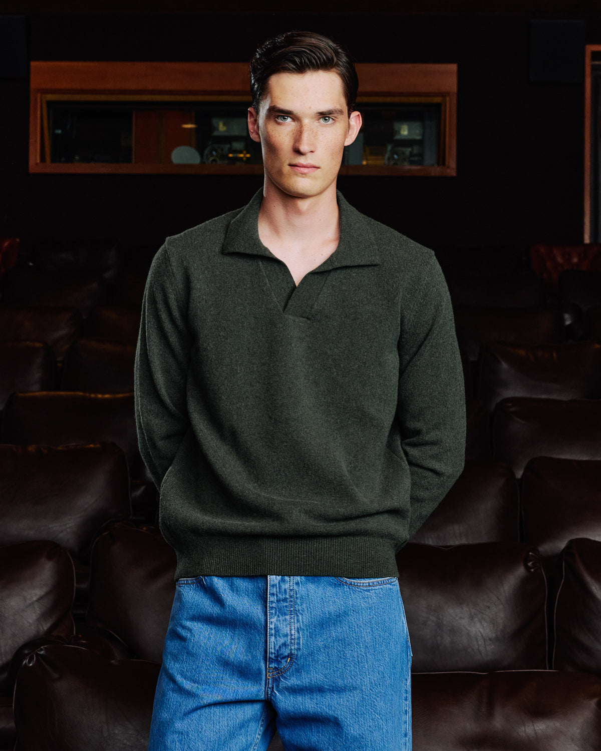 Pull col polo en laine mérinos extrafine vert