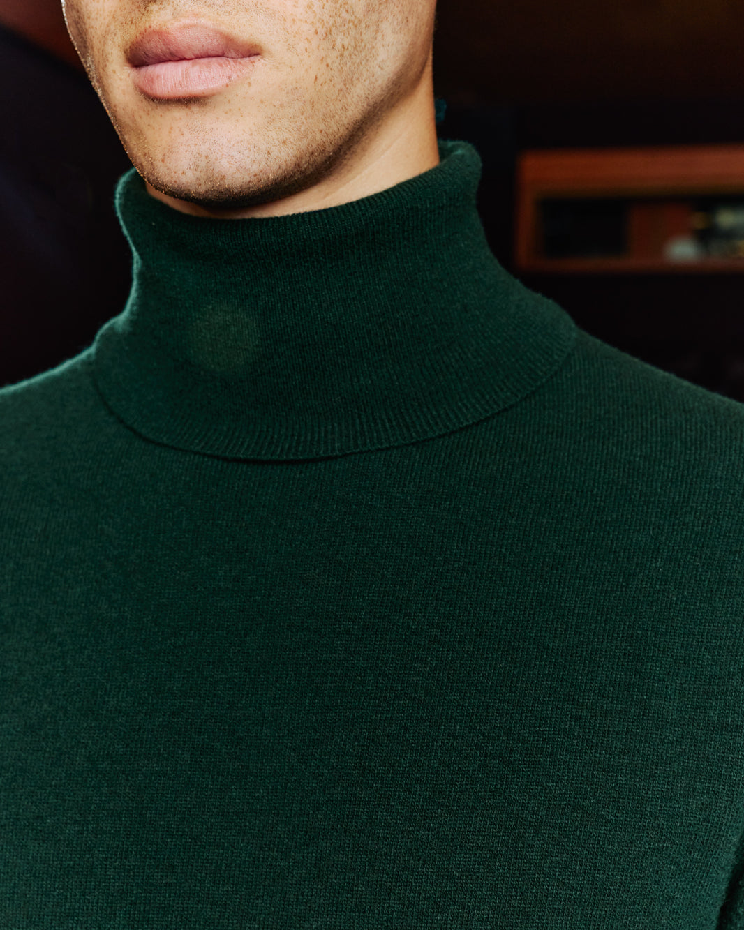 Pull col roulé en laine extrafine vert