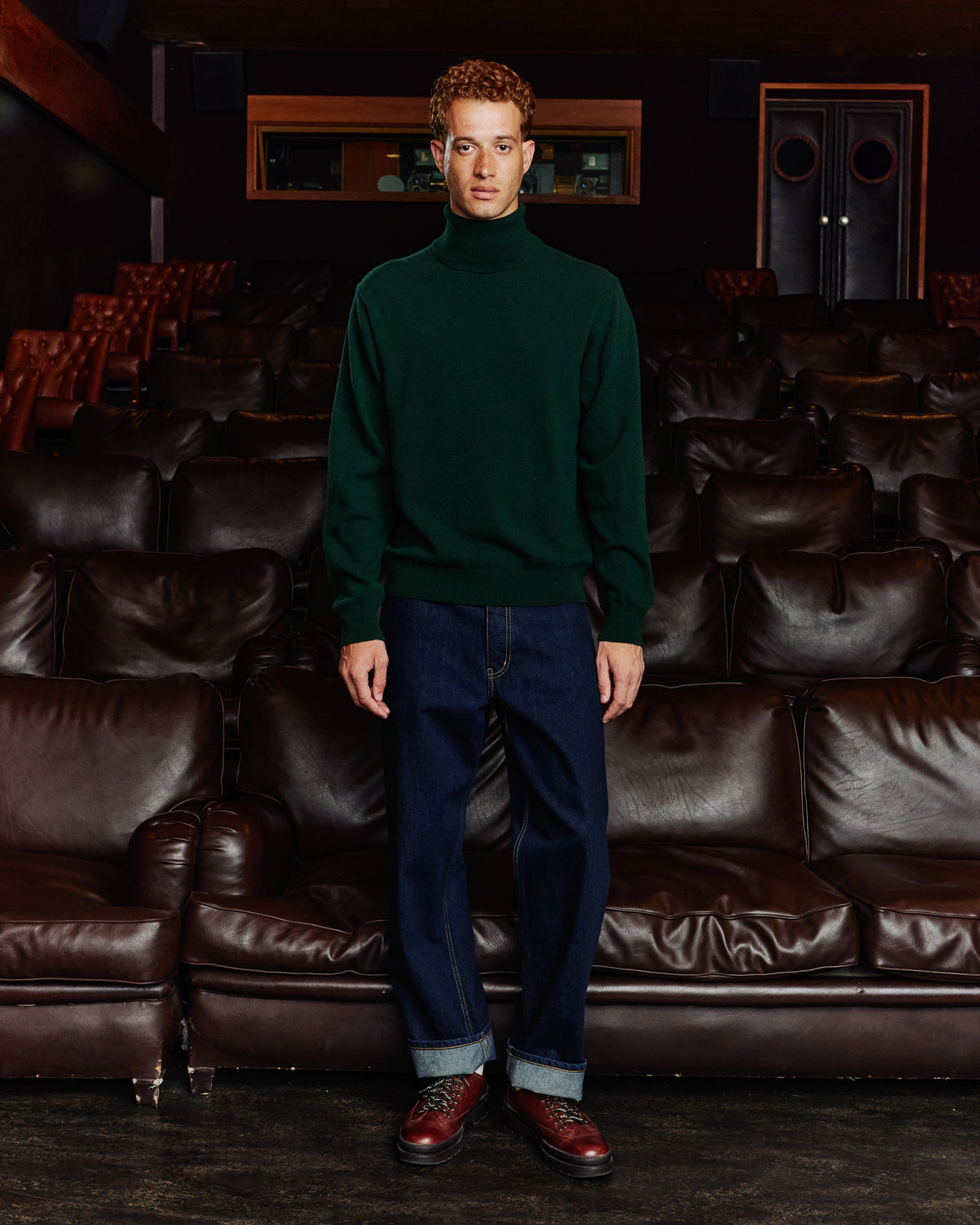 Pull col roulé en laine extrafine vert