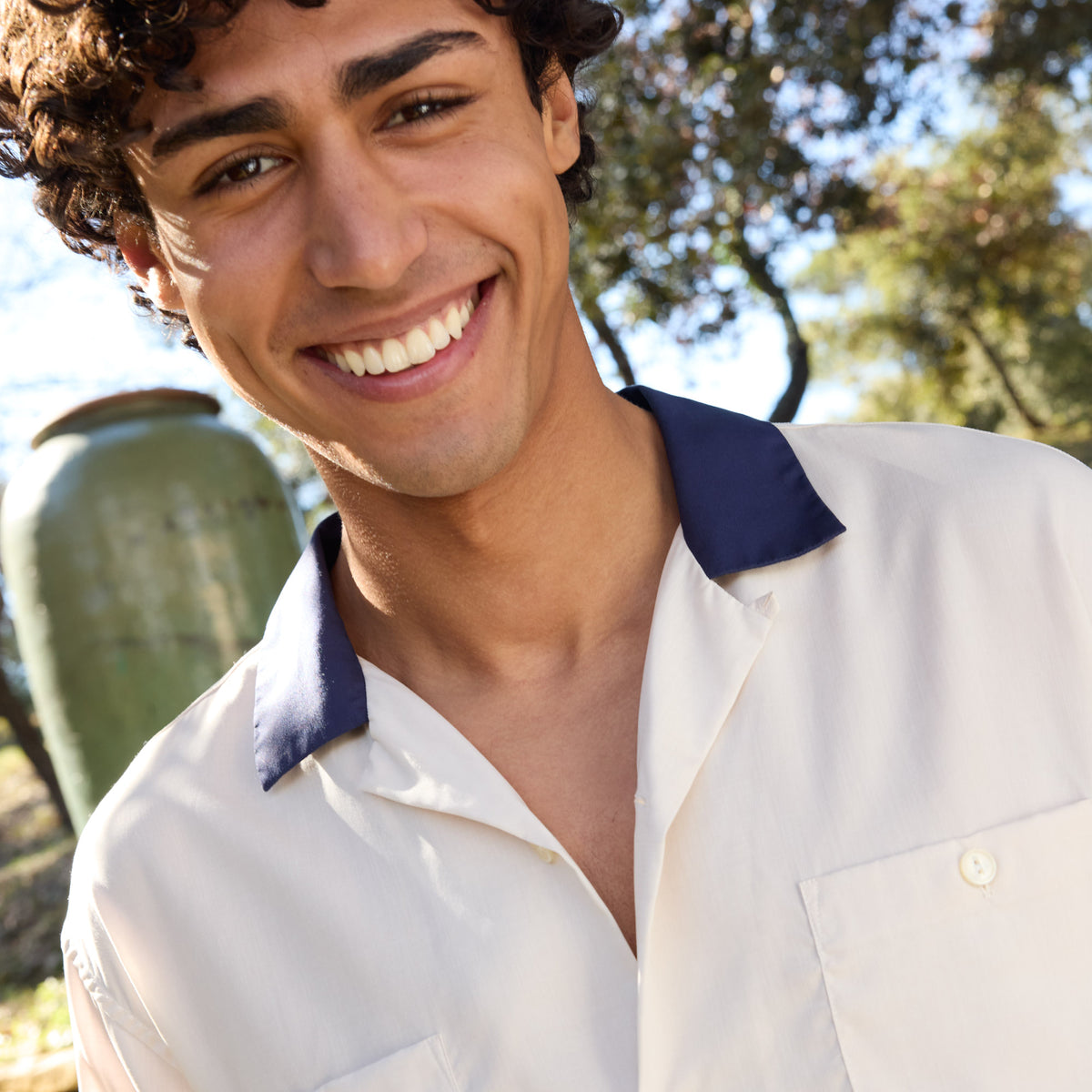 Chemise à manches courtes en tencel écrue
