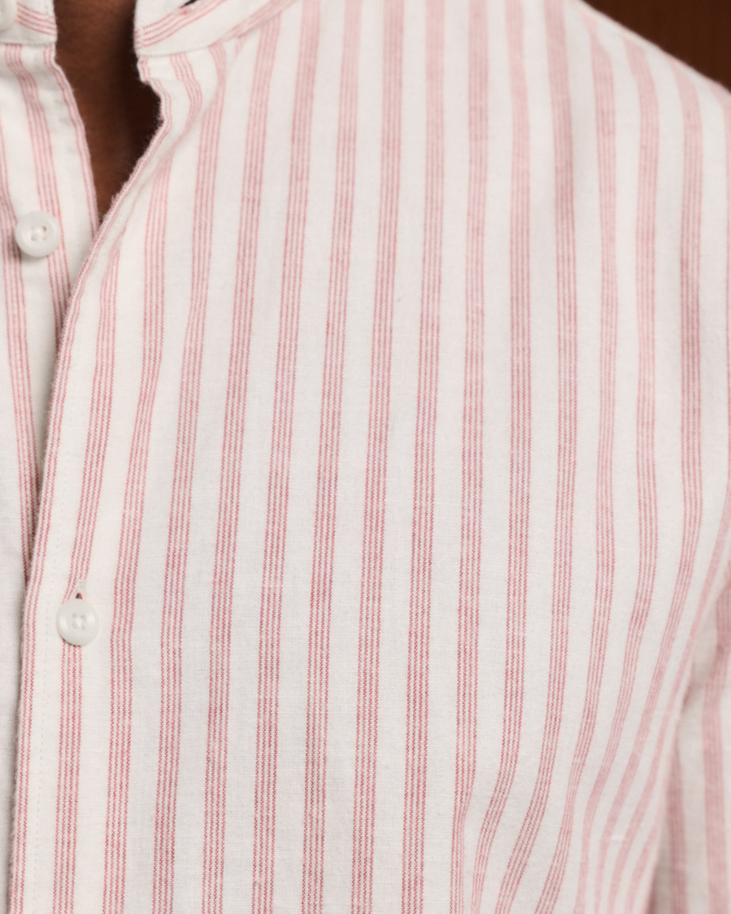 Chemise en flanelle de coton et lin écrue à rayures bordeaux