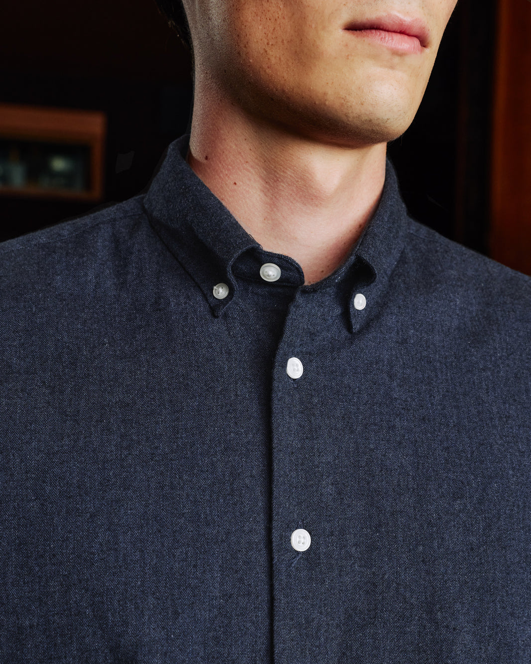 Chemise en flanelle à micro-chevrons bleu nuit