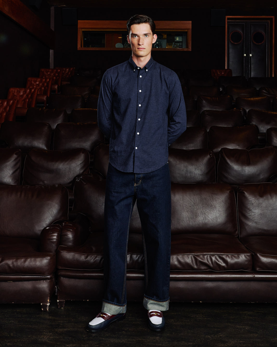 Chemise en flanelle à micro-chevrons bleu nuit