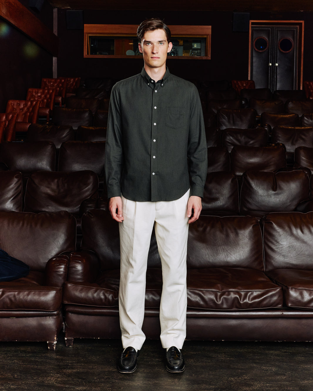 Chemise en flanelle de coton et laine vert rayé