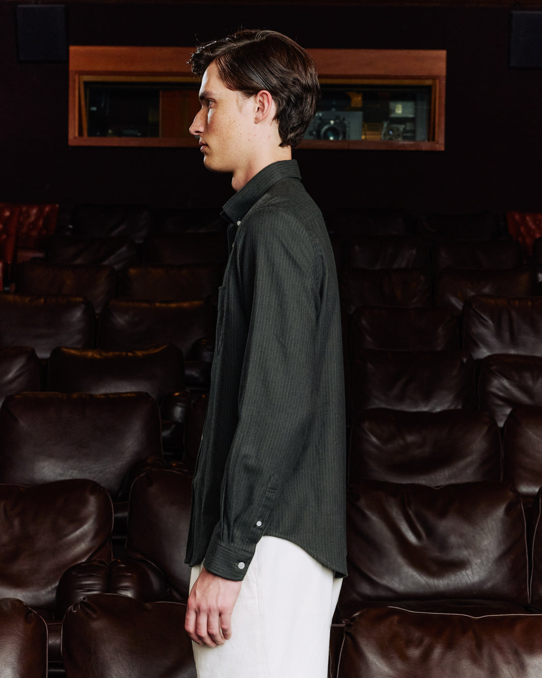 Chemise en flanelle de coton et laine vert rayé