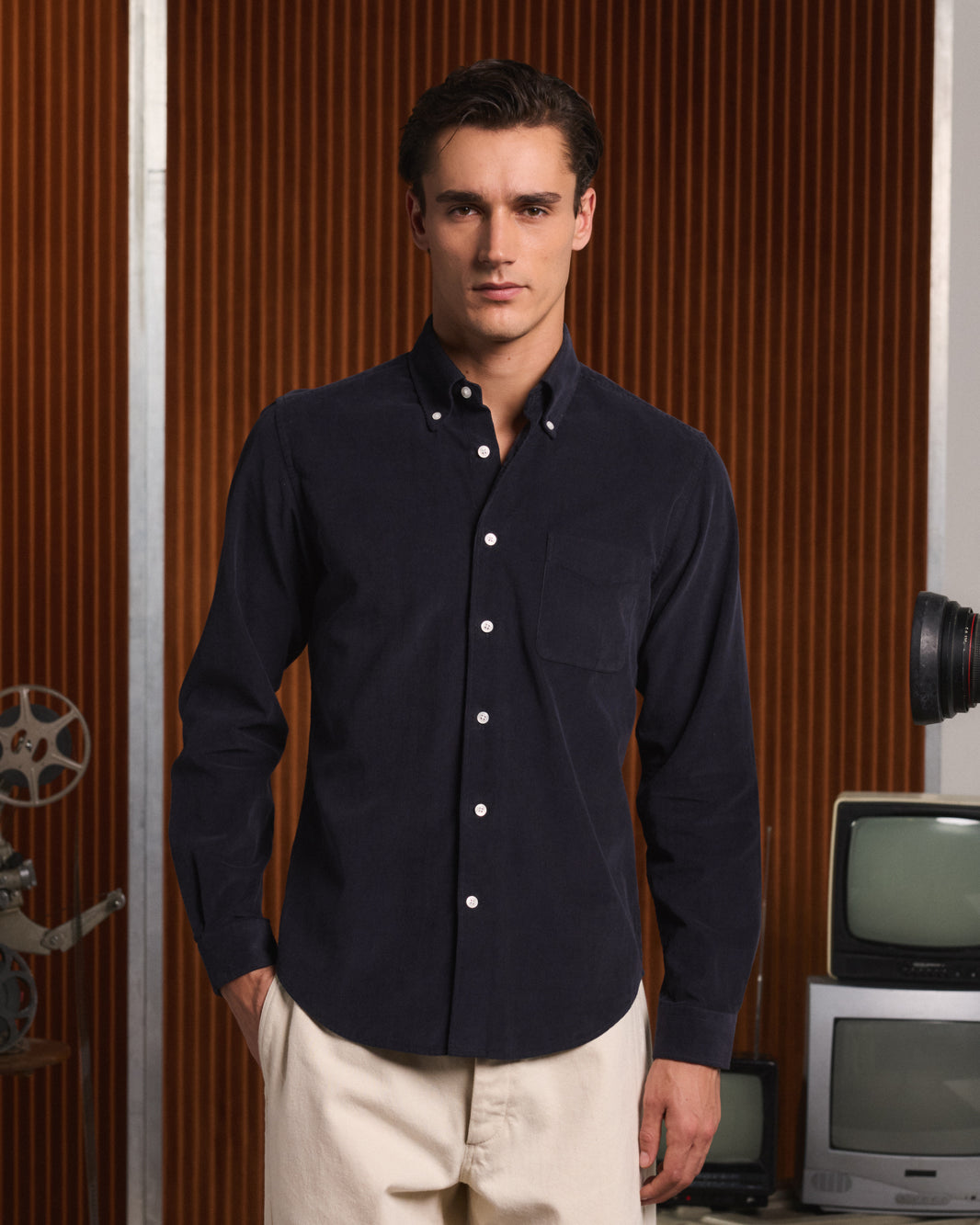 Chemise décontractée en velours côtelé marine