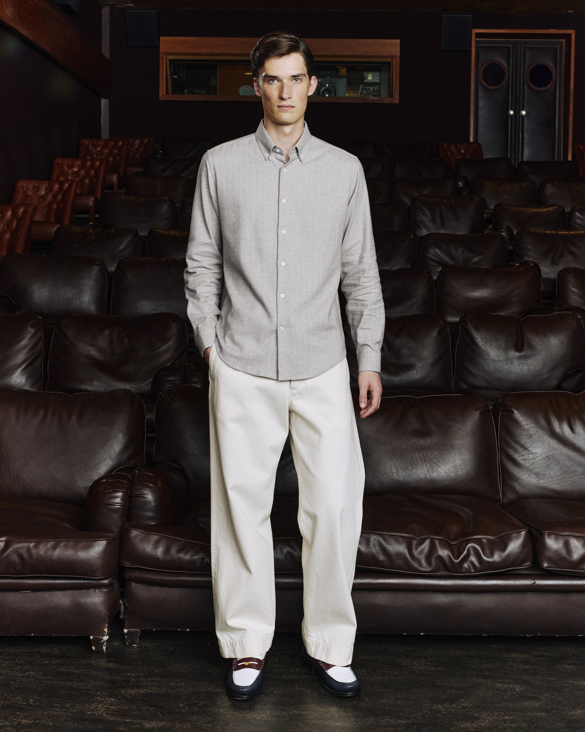 Chemise en flanelle de coton chevrons gris