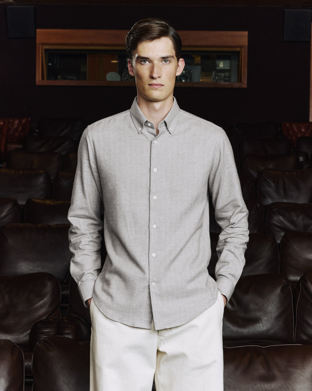 Chemise en flanelle de coton chevrons gris