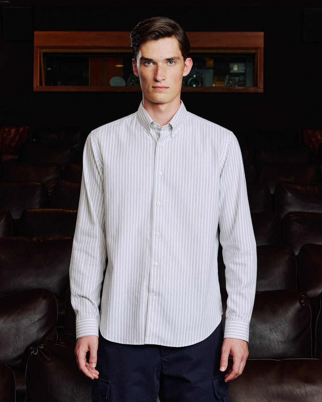 Chemise décontractée en coton rayé bleu