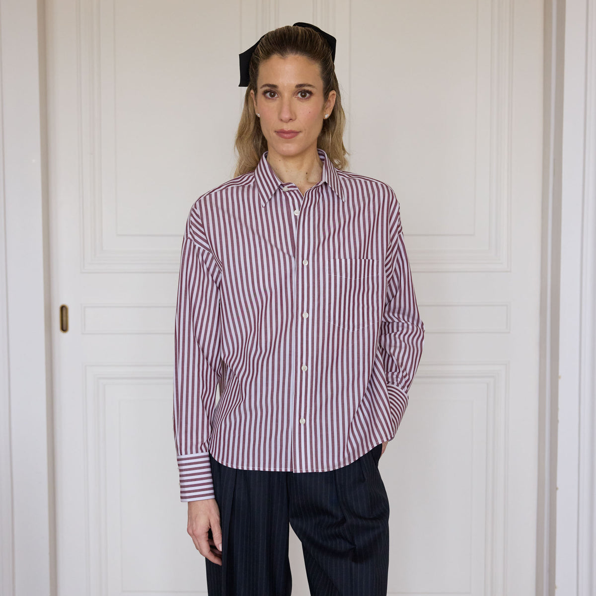 Burgundy striped cotton shirt