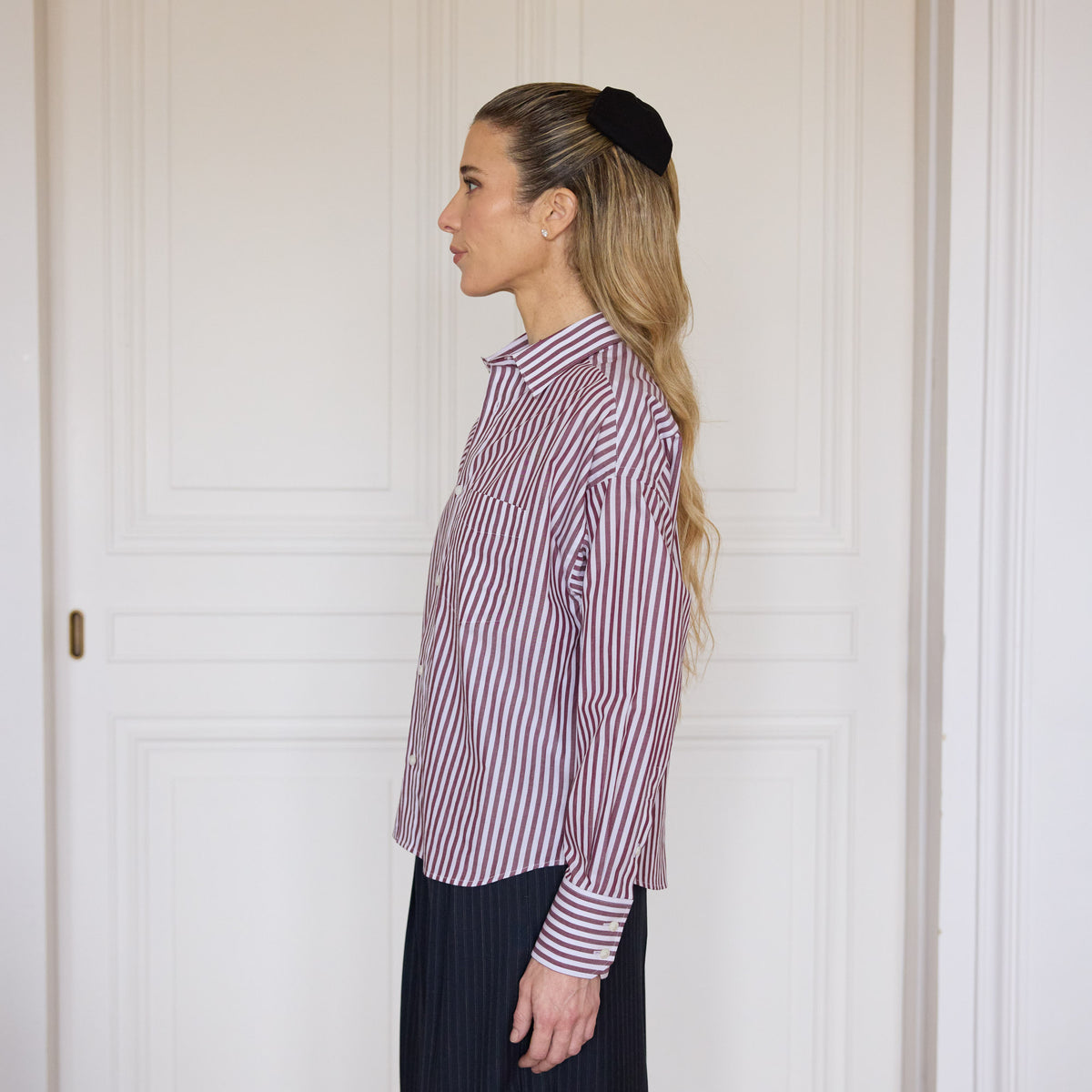 Burgundy striped cotton shirt