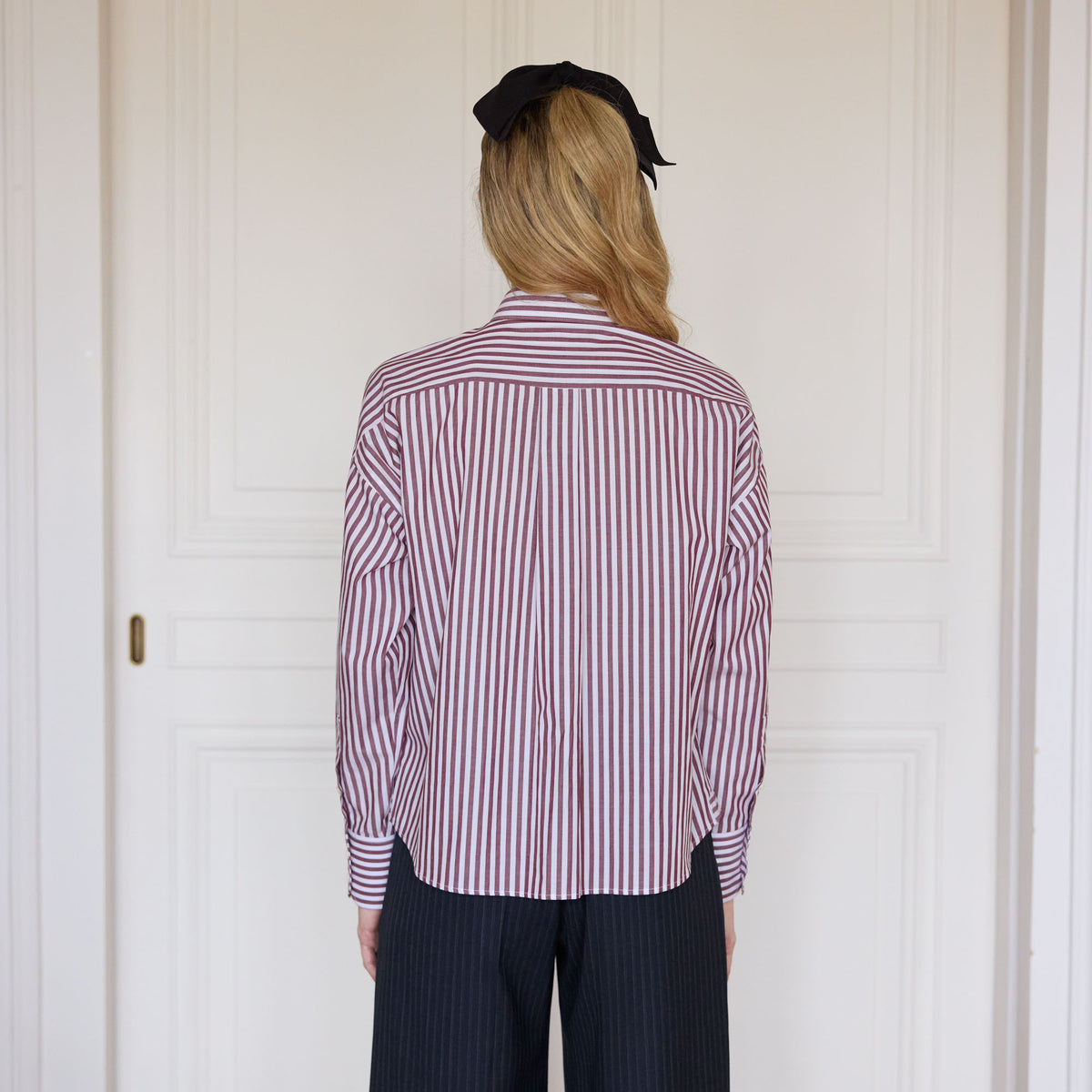 Burgundy striped cotton shirt