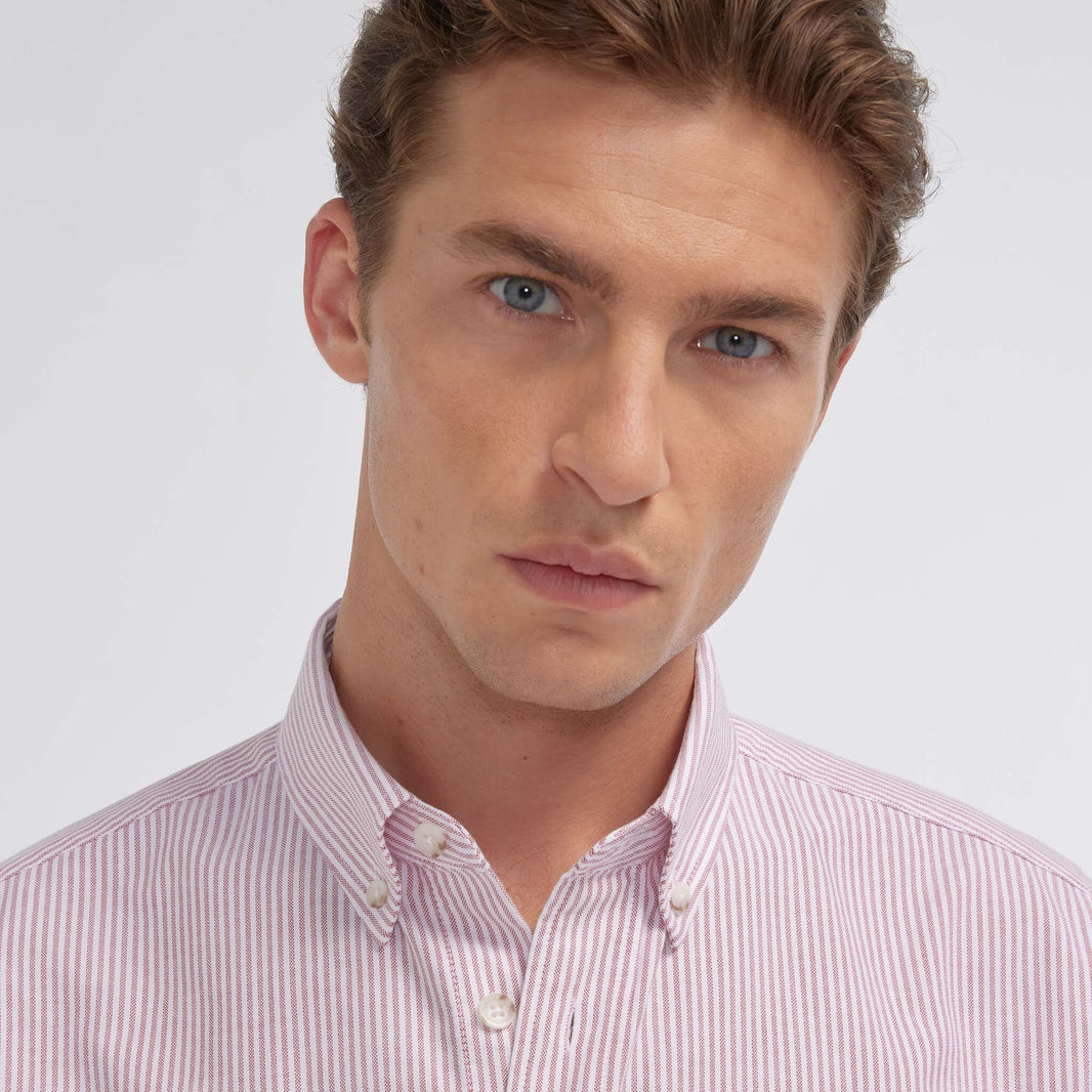 Chemise en oxford à rayures bordeaux