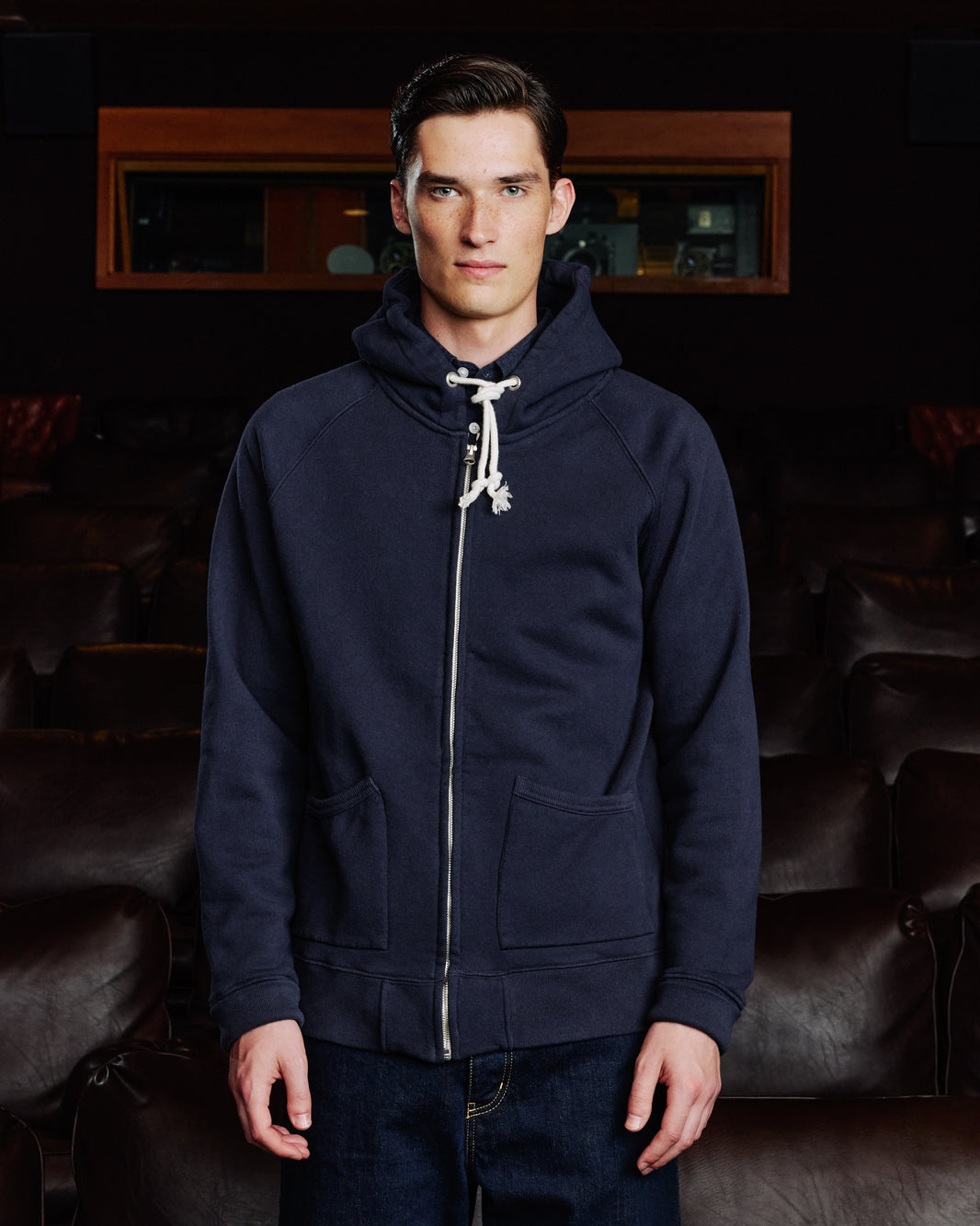 Sweat à capuche zippé marine