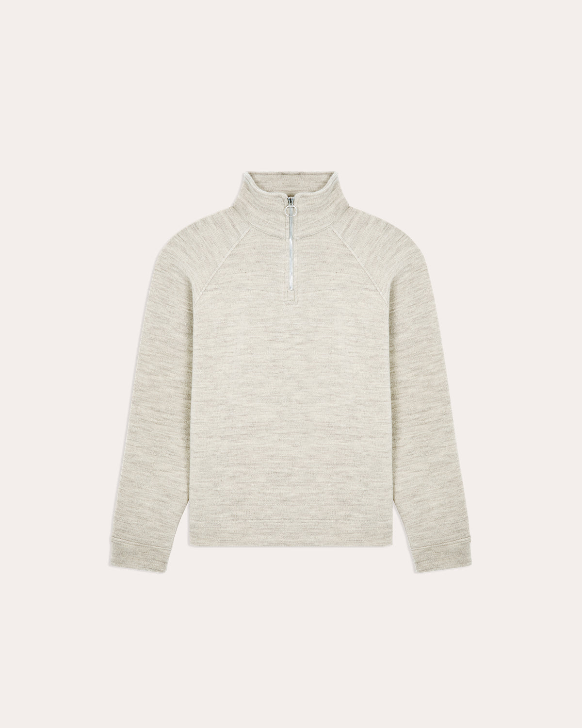 Sweat à col zippé en laine point milano écru