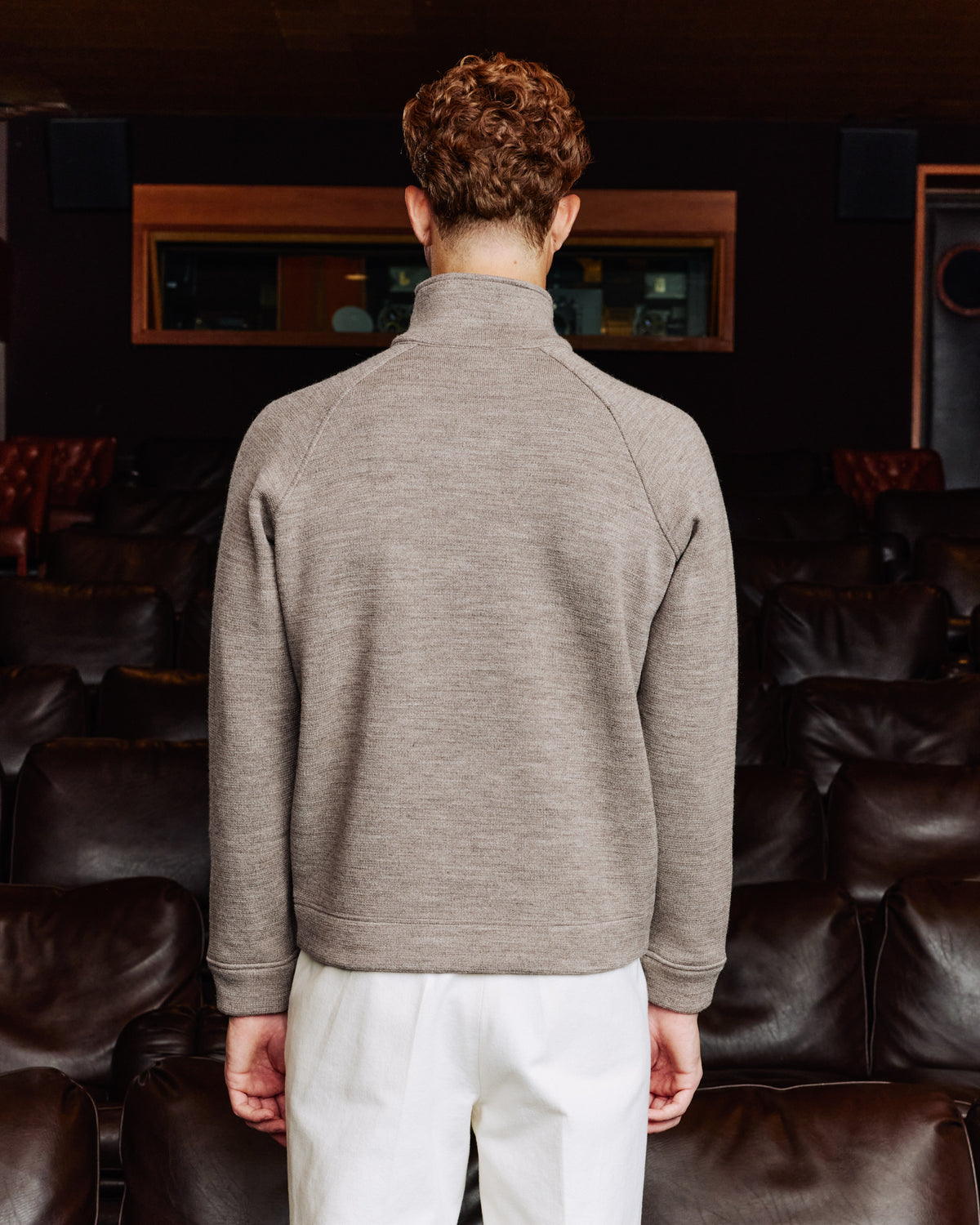 Sweat à col zippé en laine point milano marron