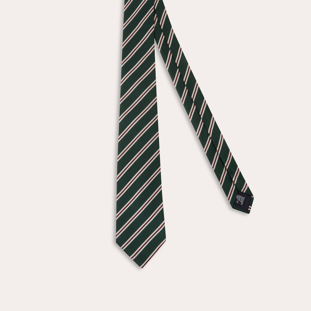 Cravate en soie coton vert rayure bordeaux